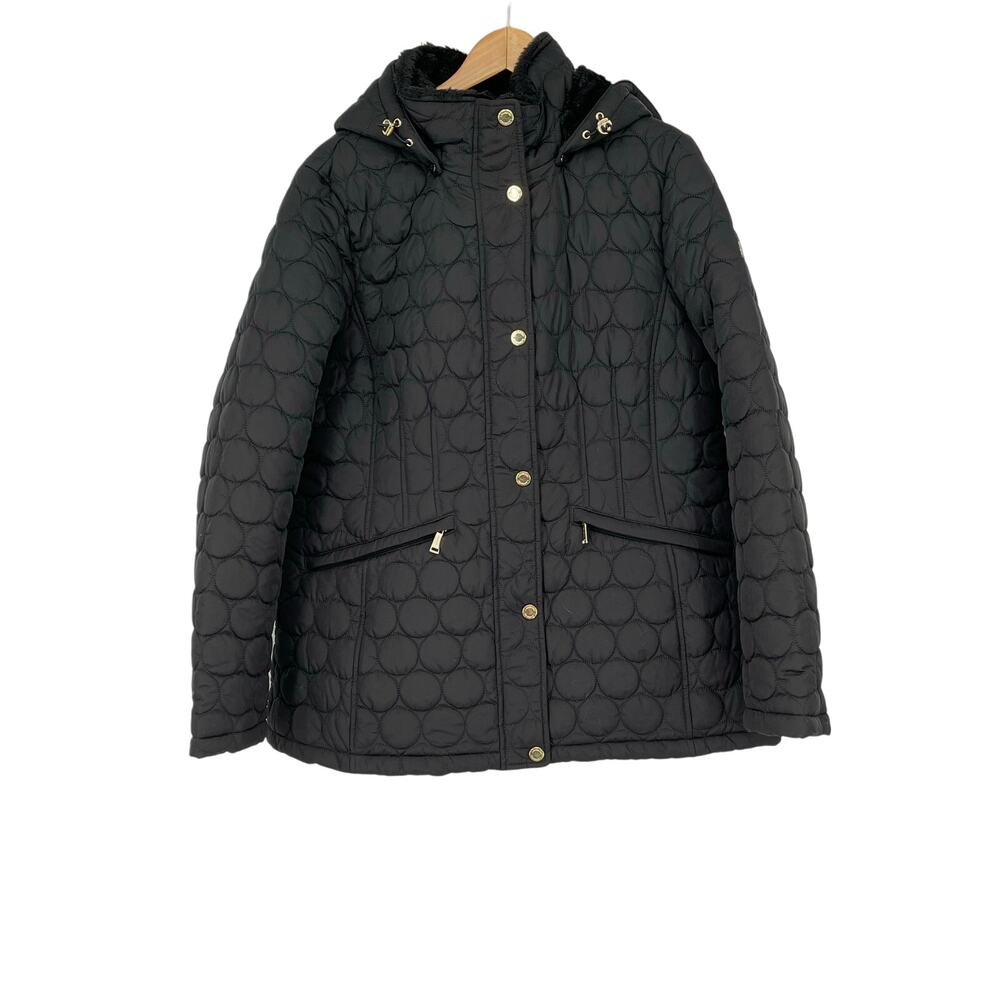 Laundry by Shelli Segal Black Puffer‎ Jacket Removable Hood Trim Women’s XL